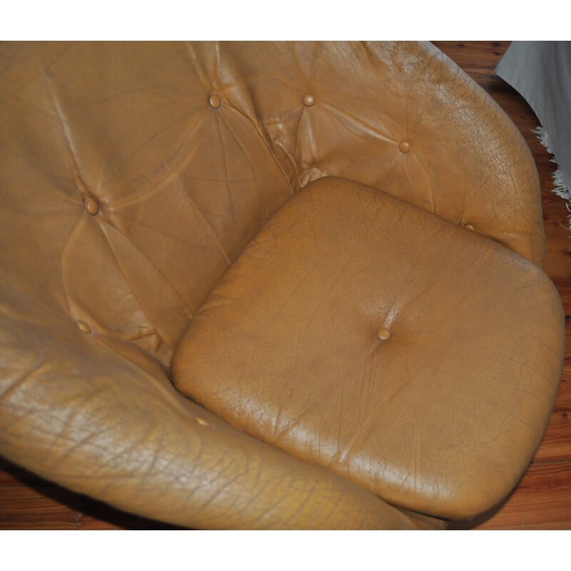 Pair of vintage armchairs in leather and plastic by Raphael Raffel, 1970s