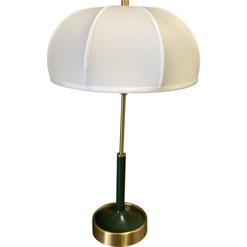 Scandinavian vintage green lamp in metal and silk