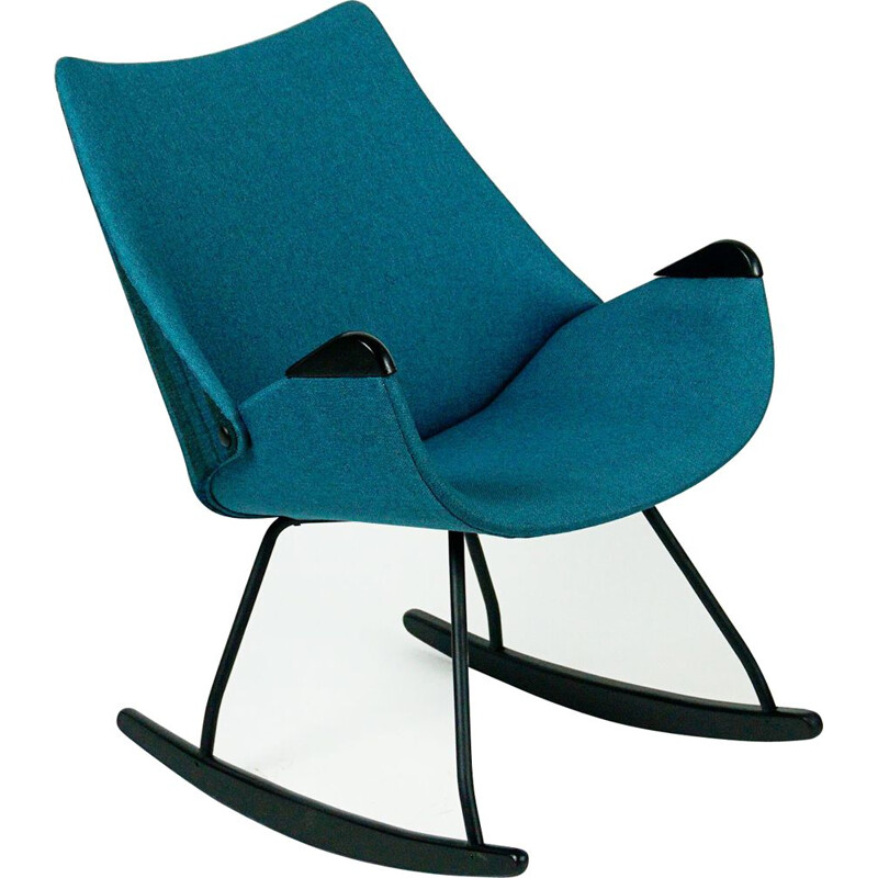 Cadeira de baloiço escandinava com tecido azul, 1960