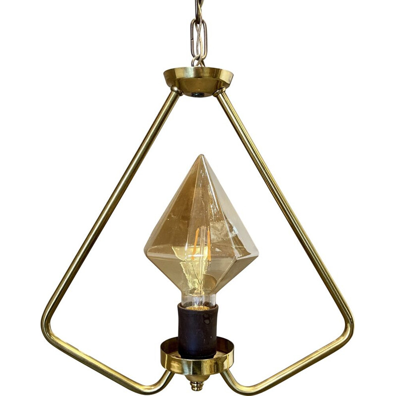 Scandinavian vintage metal and glass pendant lamp, 1950