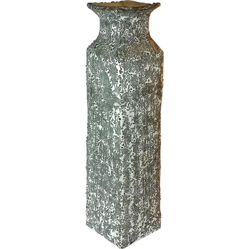 Vintage vaso de chão de cerâmica turquesa feito à mão por Bela Mihaly, 1970