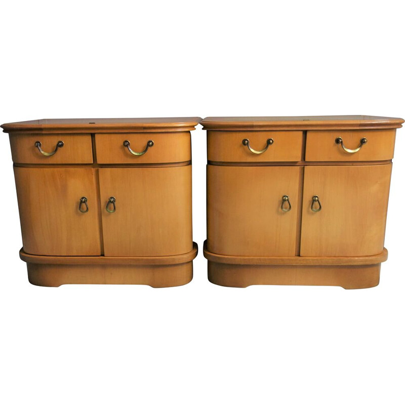 Pair of vintage blonde wooden night stands, 1960s 