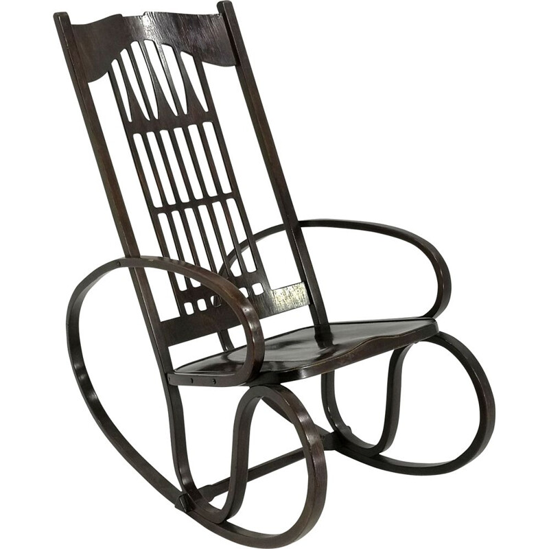 Vintage gebogen houten schommelstoel door Gustav Siegel voor Jacob