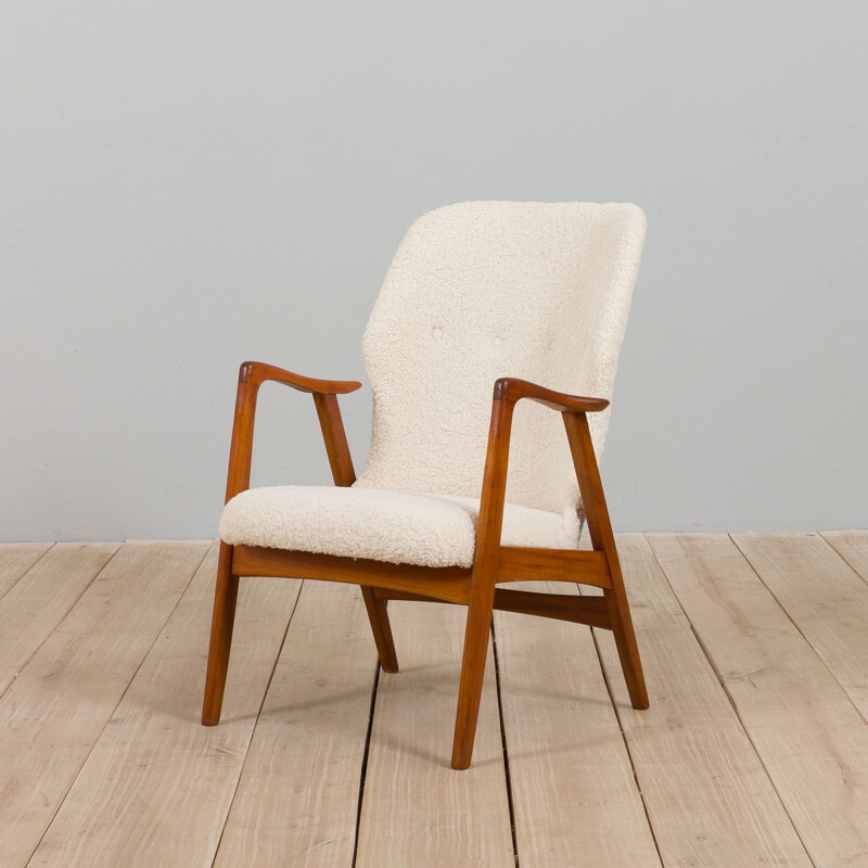 Sillón reclinable danés vintage en tejido bouclé grueso, 1960