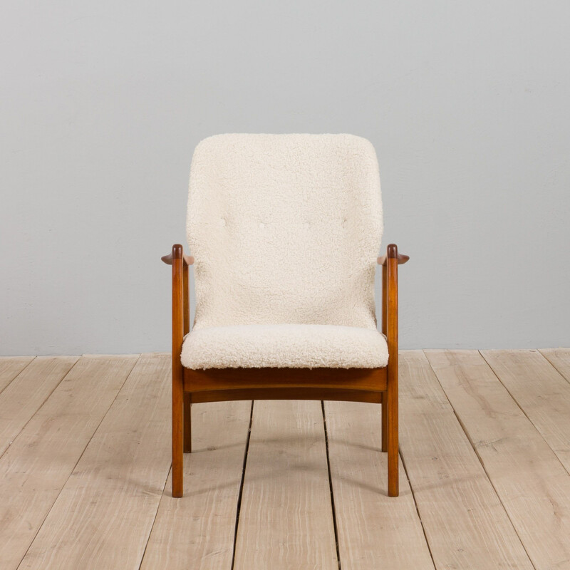 Sillón reclinable danés vintage en tejido bouclé grueso, 1960