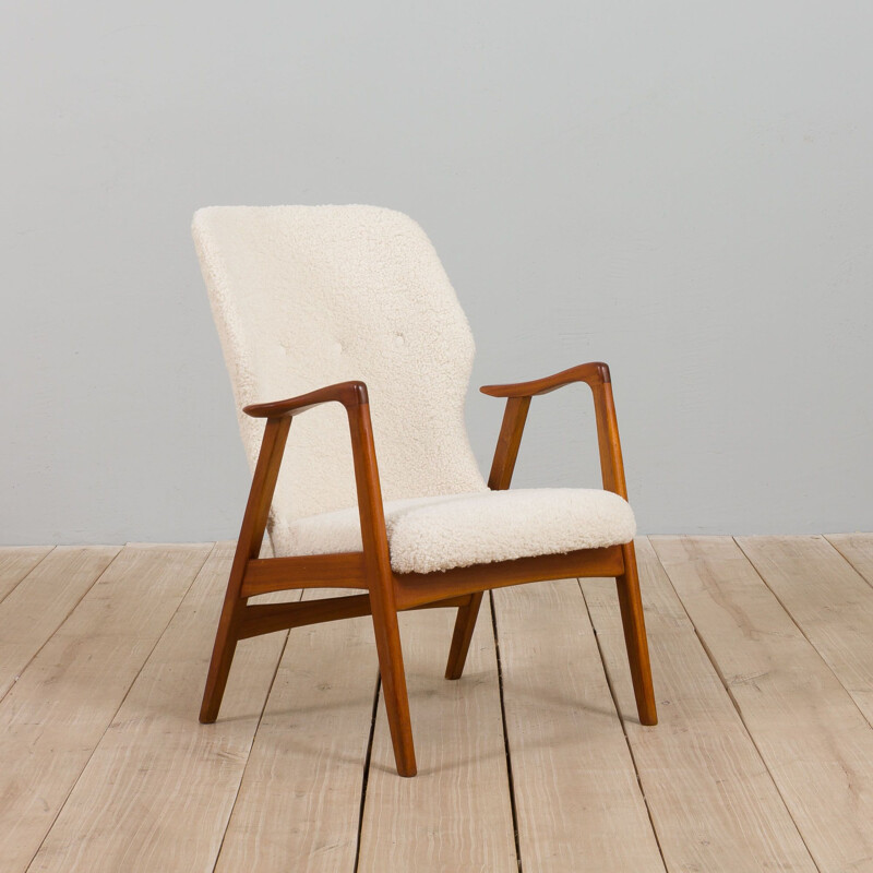 Danish vintage recliner armchair in thick boucle fabric, 1960s