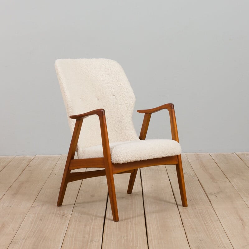 Sillón reclinable danés vintage en tejido bouclé grueso, 1960