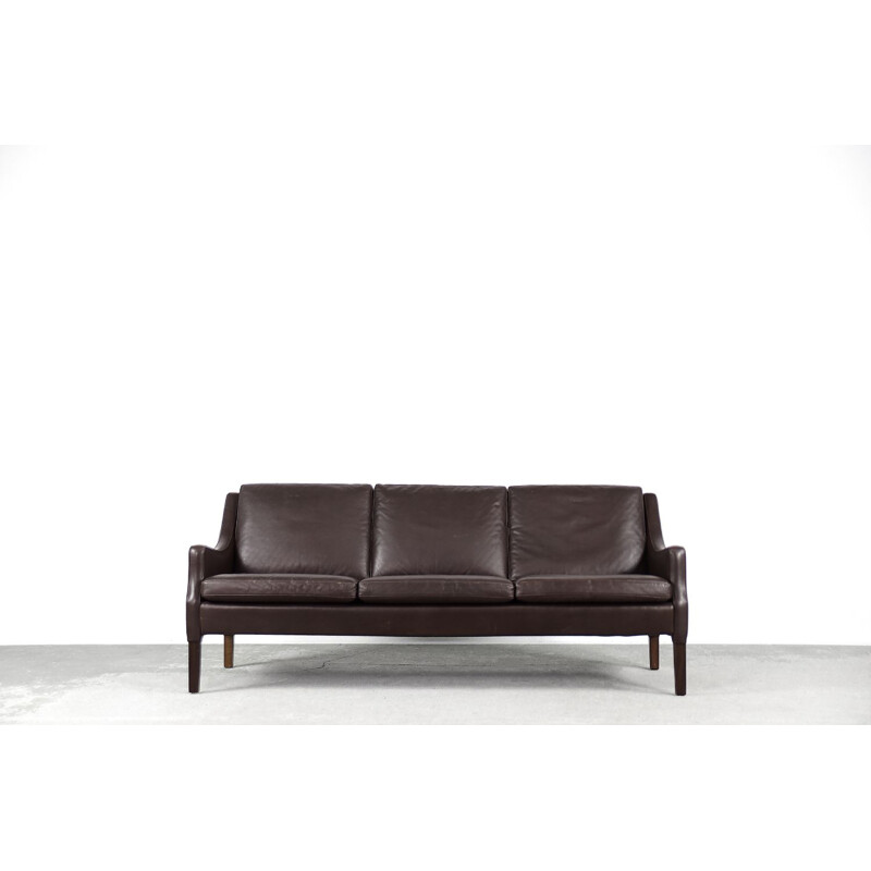 Mid-century Danish 3-seater chocolate leather sofa, 1960s