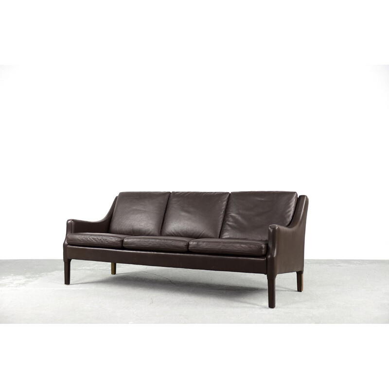 Mid-century Danish 3-seater chocolate leather sofa, 1960s