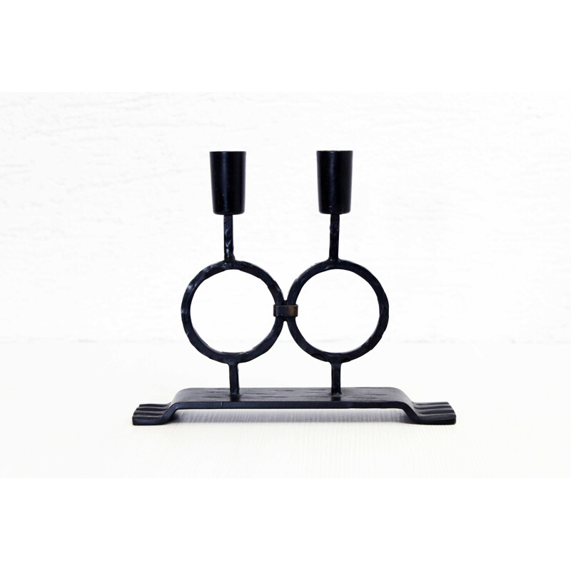 Vintage wrought iron double candlestick, 1950