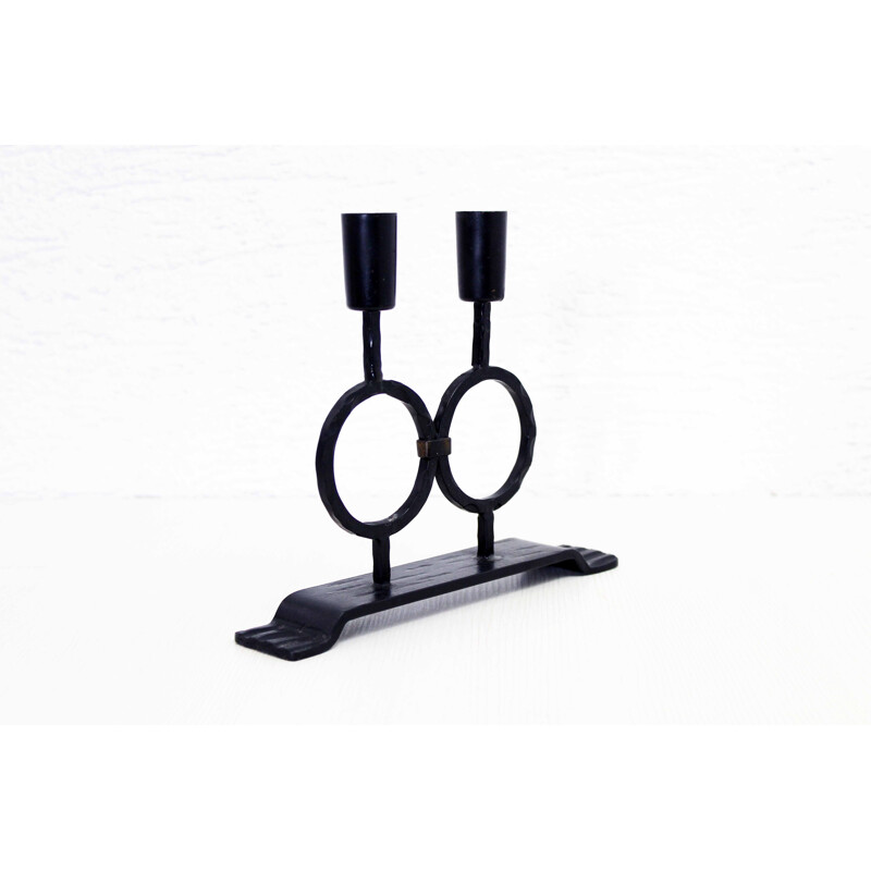 Vintage wrought iron double candlestick, 1950