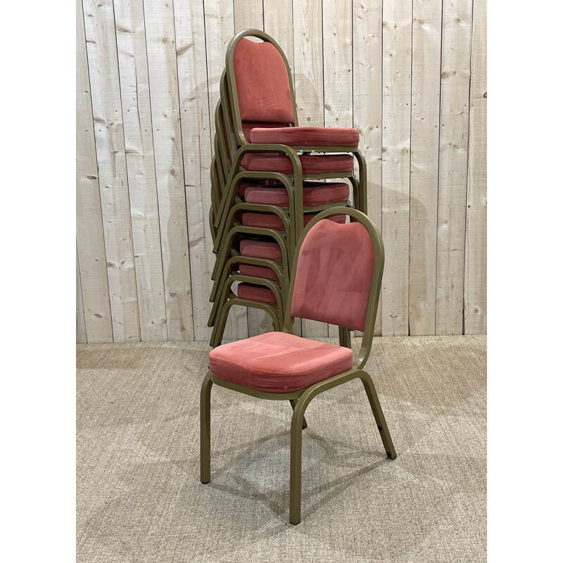 Juego de 8 sillas de recepción de aluminio vintage, 1990