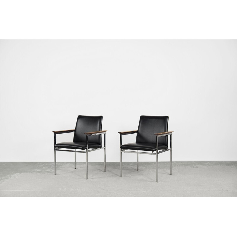 Pair of mid-century Scandinavian black leather armchairs by Sigvard Bernadotte for France & Søn, 1960s