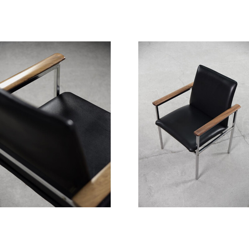 Paire de fauteuils scandinaves vintage en cuir noir par Sigvard Bernadotte pour France & Søn, 1960