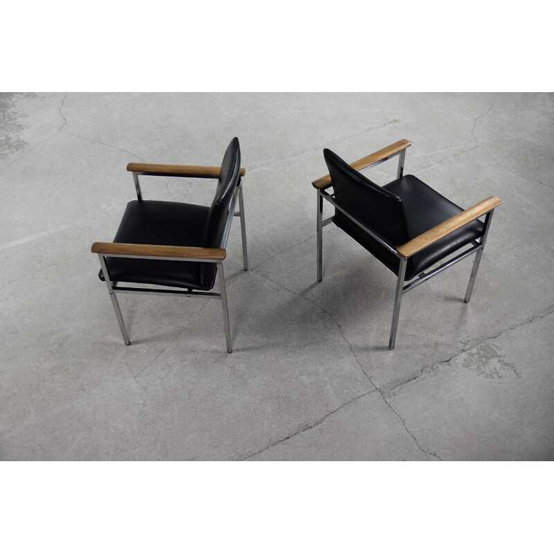 Pair of mid-century Scandinavian black leather armchairs by Sigvard Bernadotte for France & Søn, 1960s