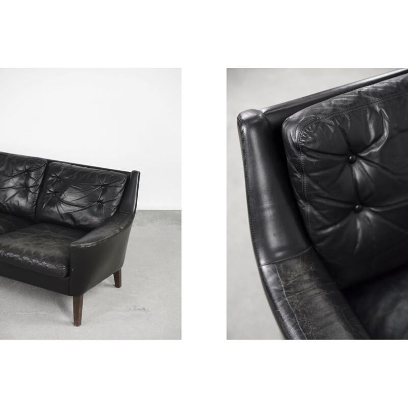 Vintage Scandinavian black leather living room set by Ulferts Tibro, 1960s