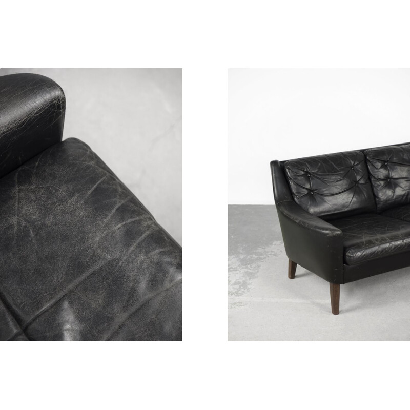 Vintage Scandinavian black leather living room set by Ulferts Tibro, 1960s