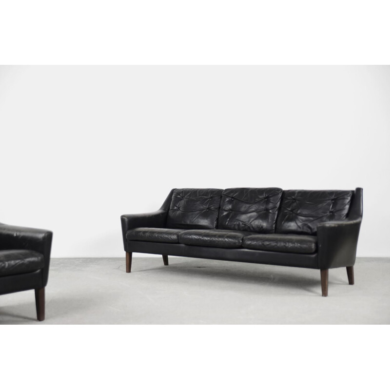 Vintage Scandinavian black leather living room set by Ulferts Tibro, 1960s