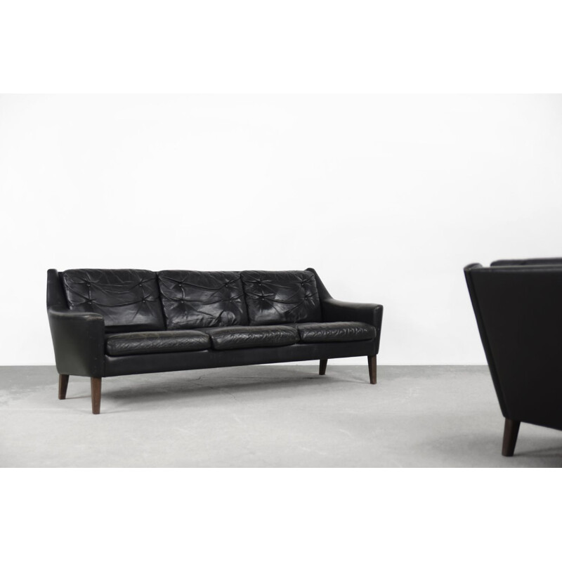 Vintage Scandinavian black leather living room set by Ulferts Tibro, 1960s