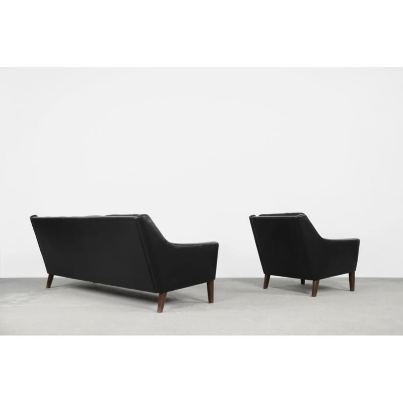 Ensemble de salon scandinave vintage en cuir noir par Ulferts Tibro, 1960