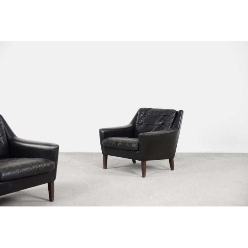 Ensemble de salon scandinave vintage en cuir noir par Ulferts Tibro, 1960