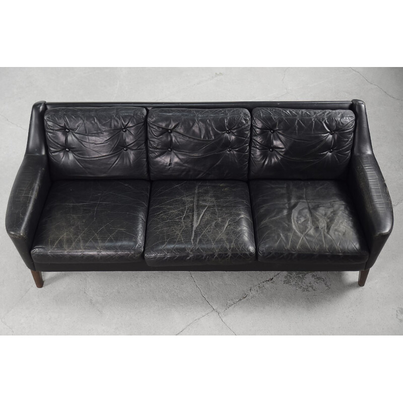 Vintage Scandinavian black leather living room set by Ulferts Tibro, 1960s