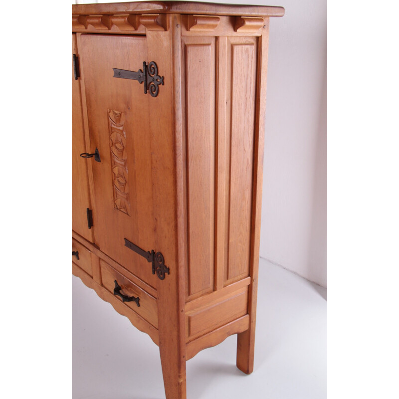 Vintage Brutalist oak wall sideboard, Switzerland 1970