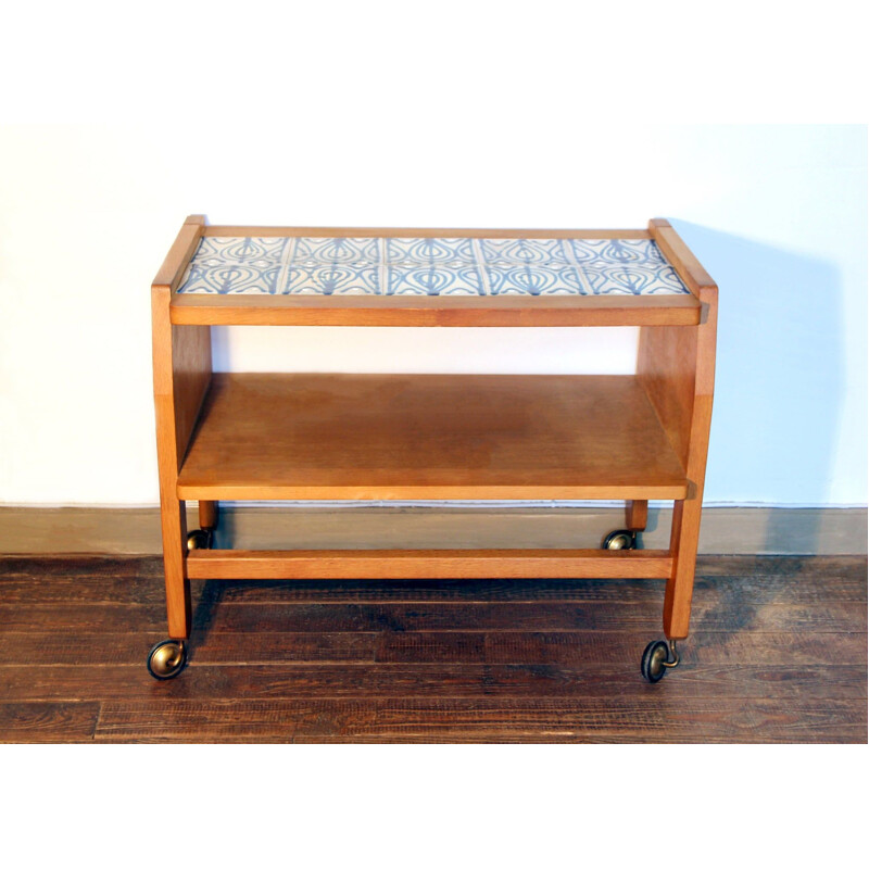 Vintage sideboard with wheels by Guillerme and Chambron, 1950-1960