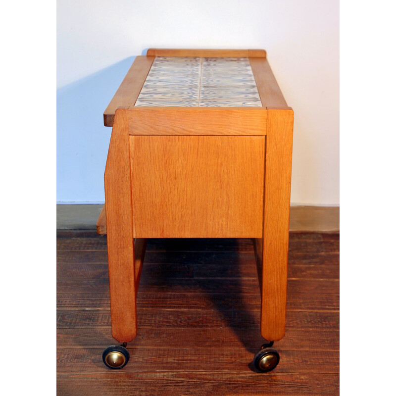 Vintage sideboard with wheels by Guillerme and Chambron, 1950-1960