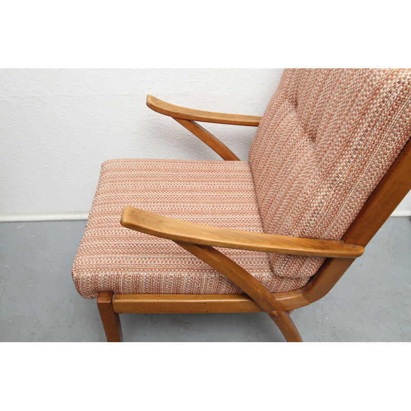 Mid century armchair in solid wood and pastell rose fabric - 1950s