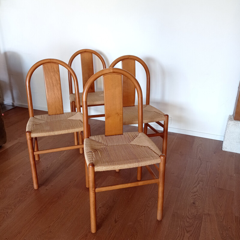 Set van 4 vintage beuken en touw stoelen van Annig Sarian voor Tisettanta, 1980