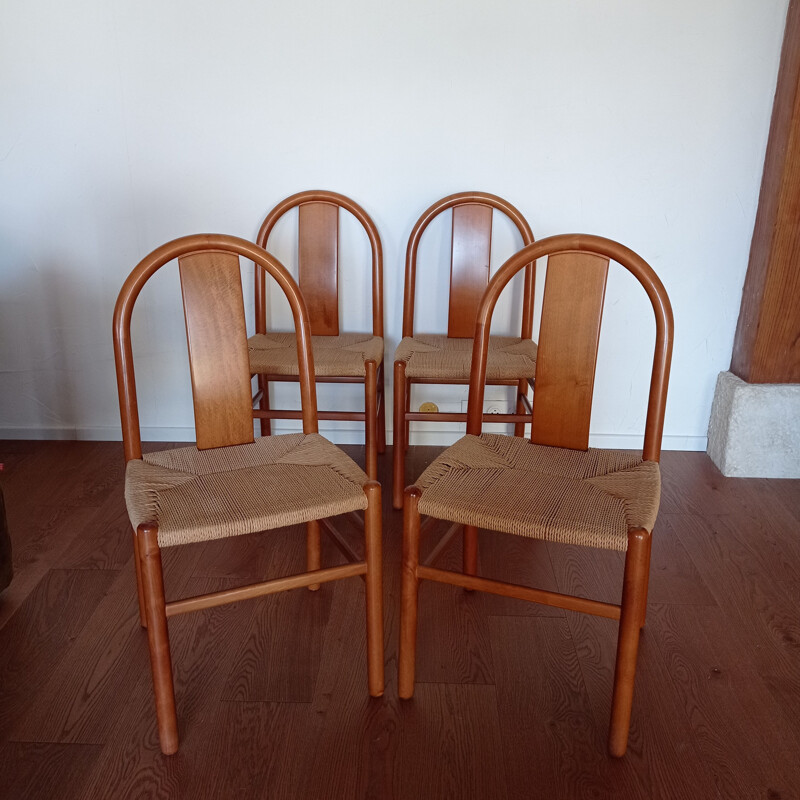Conjunto de 4 cadeiras de faias e cordas de Annig Sarian para Tisettanta, 1980