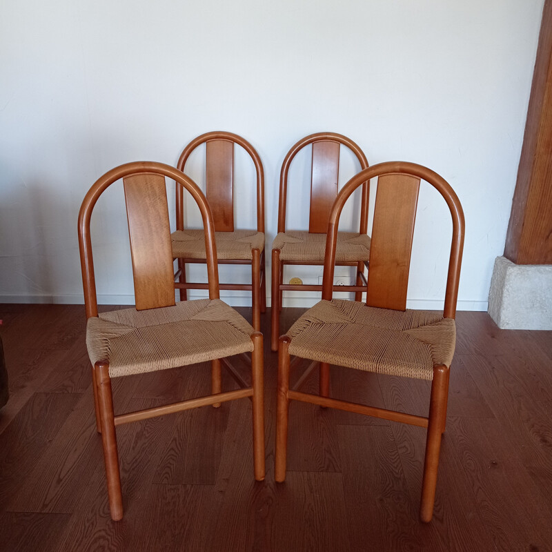 Set of 4 vintage beechwood and rope chairs by Annig Sarian for Tisettanta, 1980