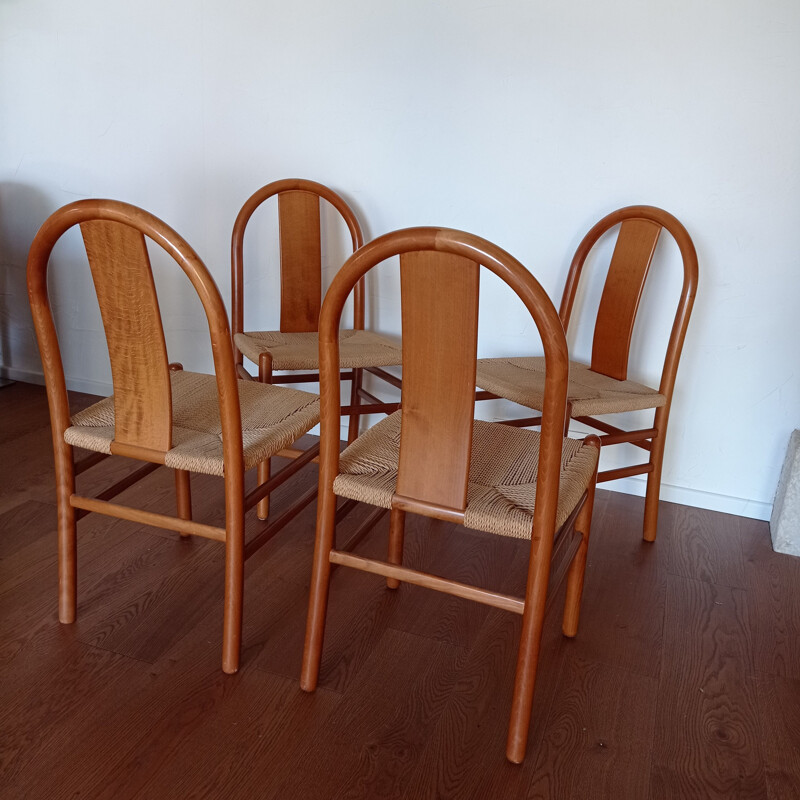 Lot de 4 chaises vintage en hêtre et corde par Annig Sarian pour Tisettanta, 1980
