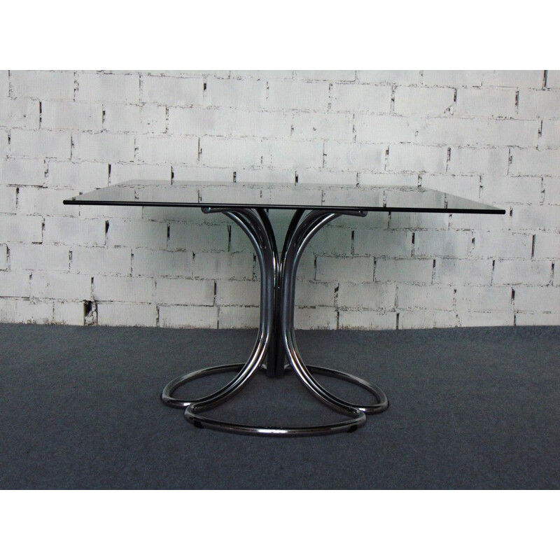 Vintage dining set in smoked glass and chrome