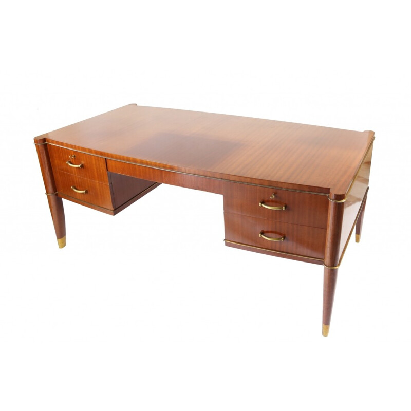 De Coene "Voltaire" desk in mahogany and brass - 1950s