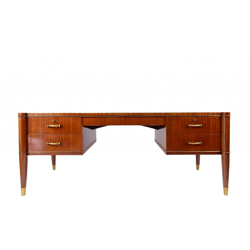 De Coene "Voltaire" desk in mahogany and brass - 1950s