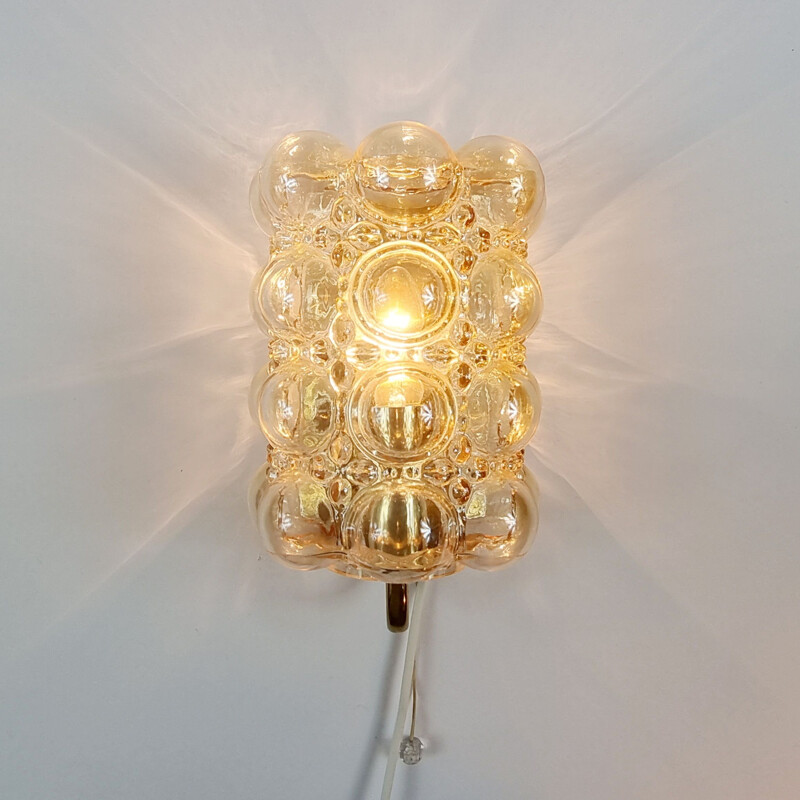 Vintage glass & brass wall lamp by Helena Tynell for Glashütte Limburg, Germany 1960s
