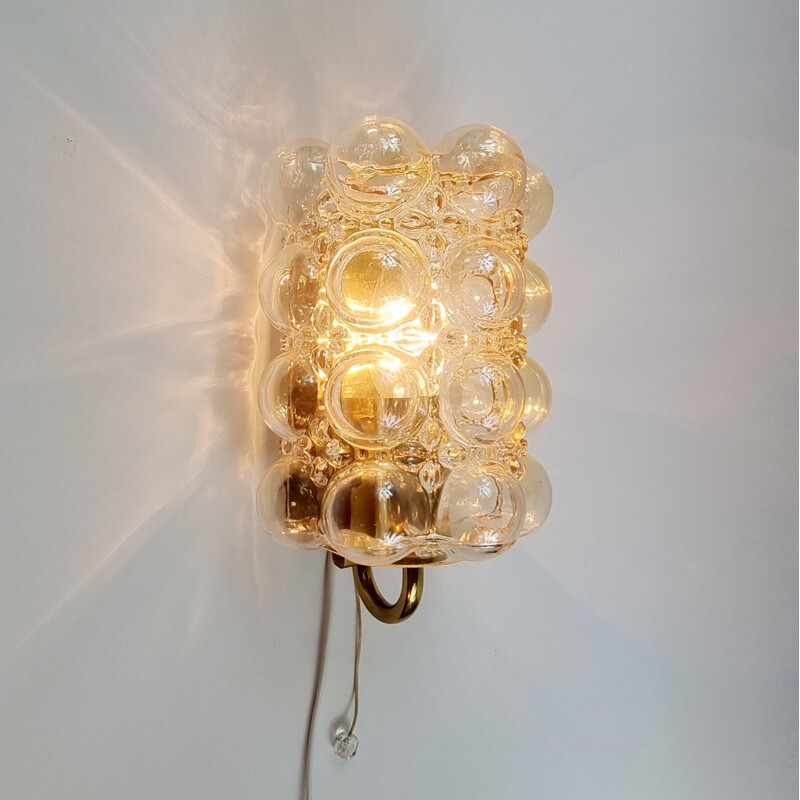 Vintage glass & brass wall lamp by Helena Tynell for Glashütte Limburg, Germany 1960s