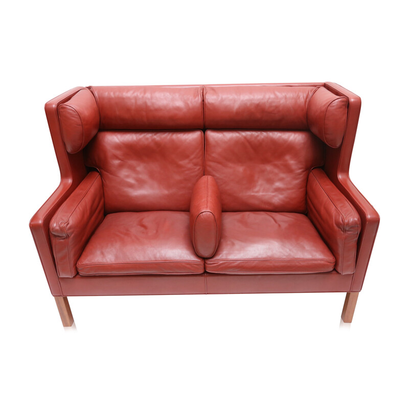 Frederica "Coupé" 2-seater sofa in red leather, Børge MOGENSEN - 1970s 