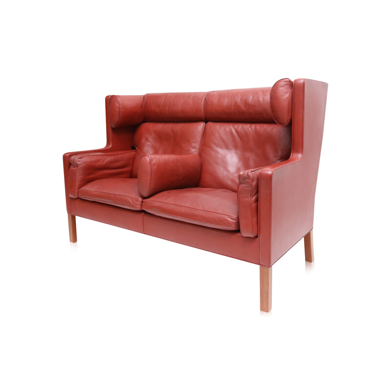 Frederica "Coupé" 2-seater sofa in red leather, Børge MOGENSEN - 1970s 