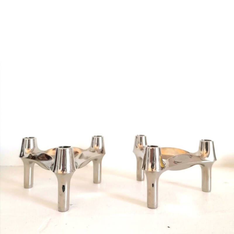 Pair of vintage "Combi-leuchter" candleholders in chrome plated metal by Bfm, Germany 1970