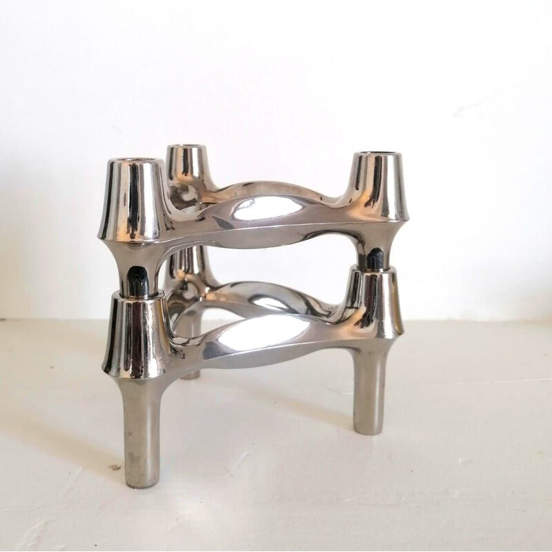 Pair of vintage "Combi-leuchter" candleholders in chrome plated metal by Bfm, Germany 1970