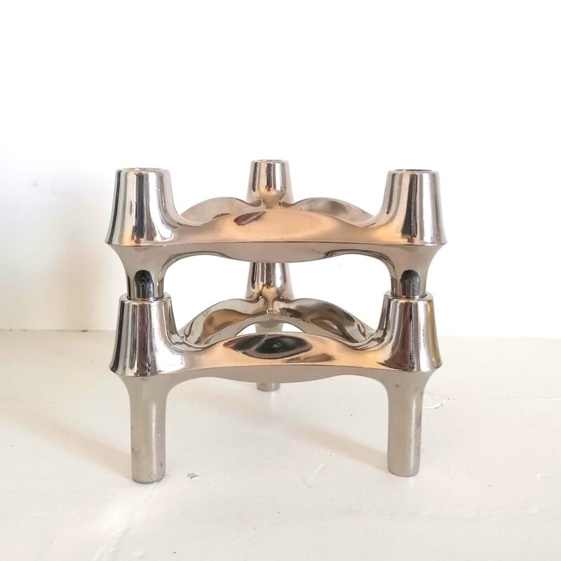 Pair of vintage "Combi-leuchter" candleholders in chrome plated metal by Bfm, Germany 1970