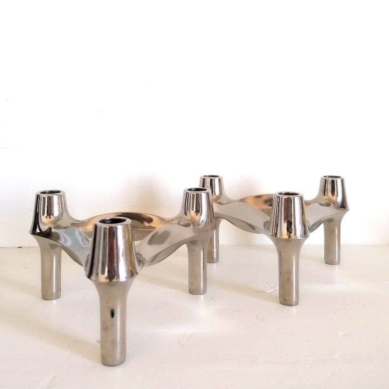 Pair of vintage "Combi-leuchter" candleholders in chrome plated metal by Bfm, Germany 1970