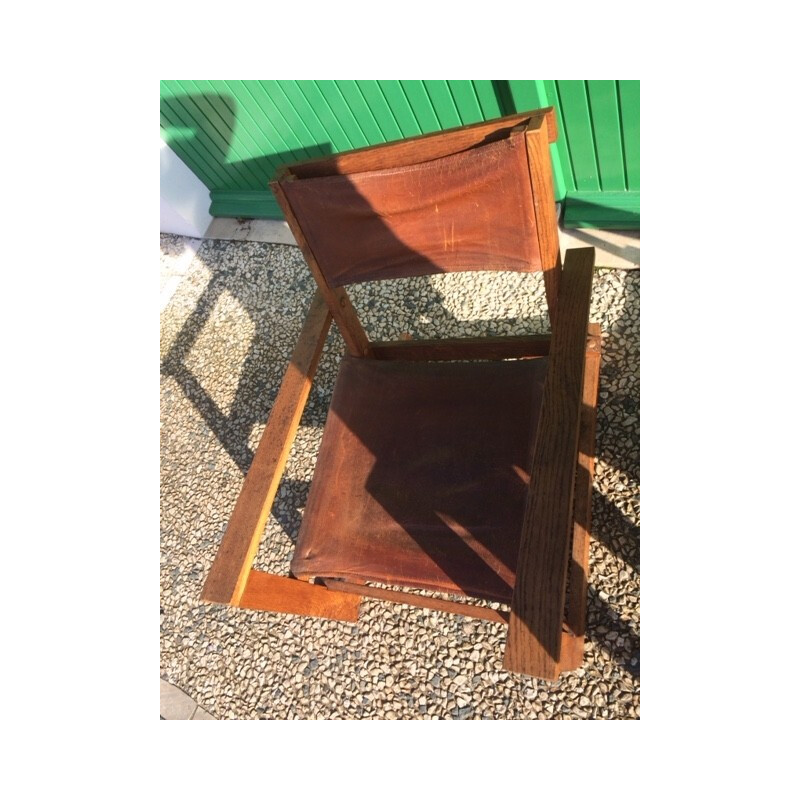 Paire de fauteuils scandinaves en bois et cuir - 1950