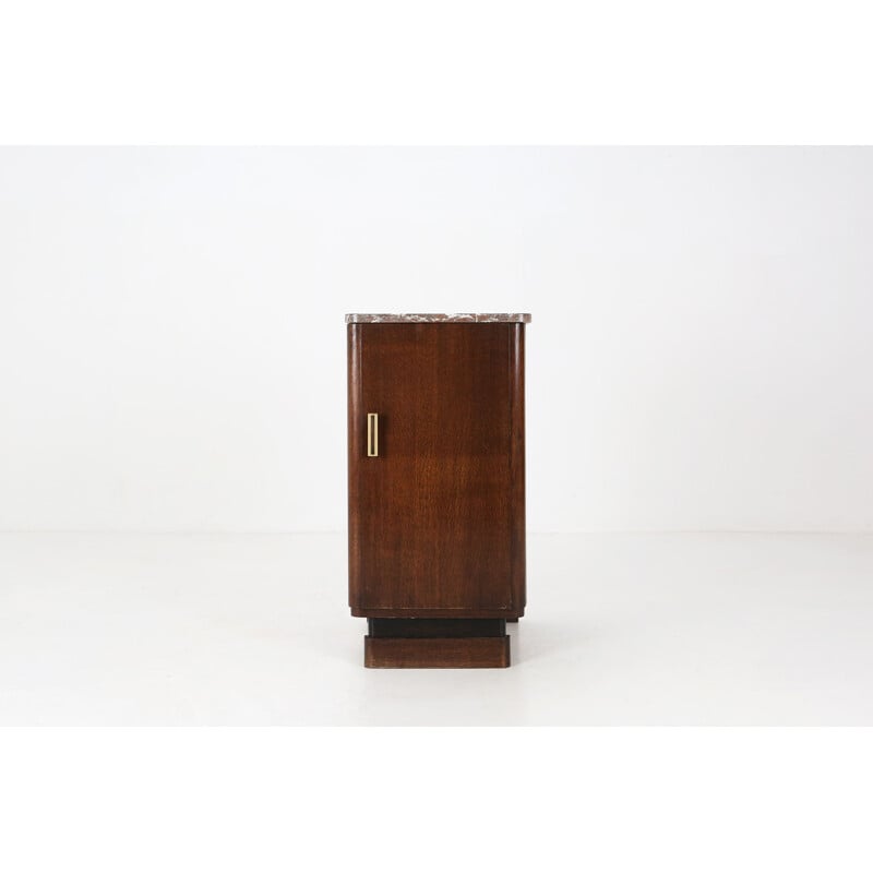 Table de chevet vintage Art Déco en bois et marbre, 1930