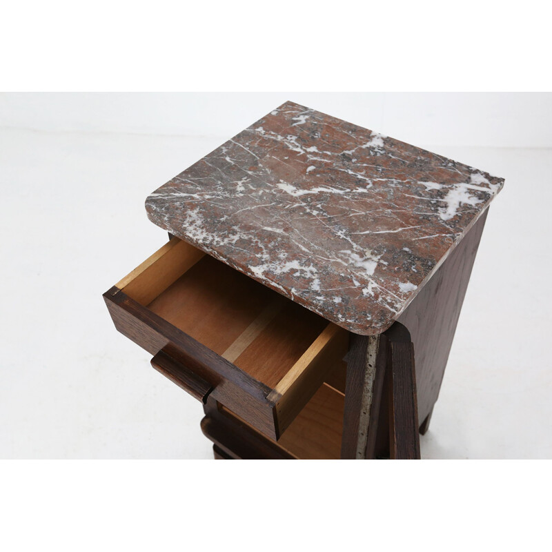 Vintage Art Deco wood and marble bedside table, 1930
