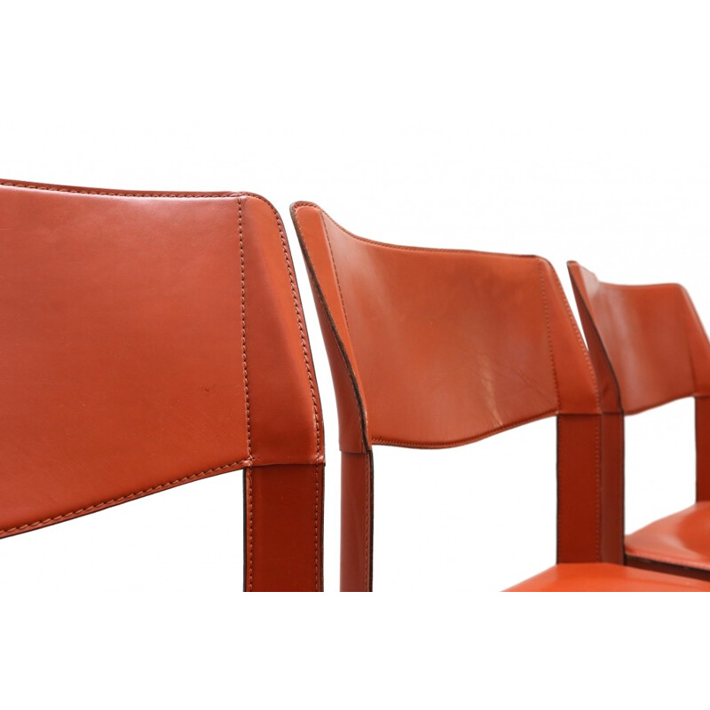 Set of 6 Italian dining chairs in brown leather, Matteo GRASSI - 1970s