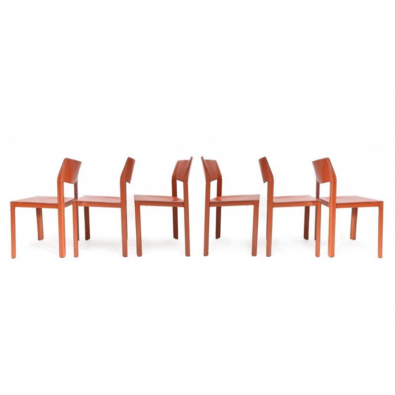 Set of 6 Italian dining chairs in brown leather, Matteo GRASSI - 1970s